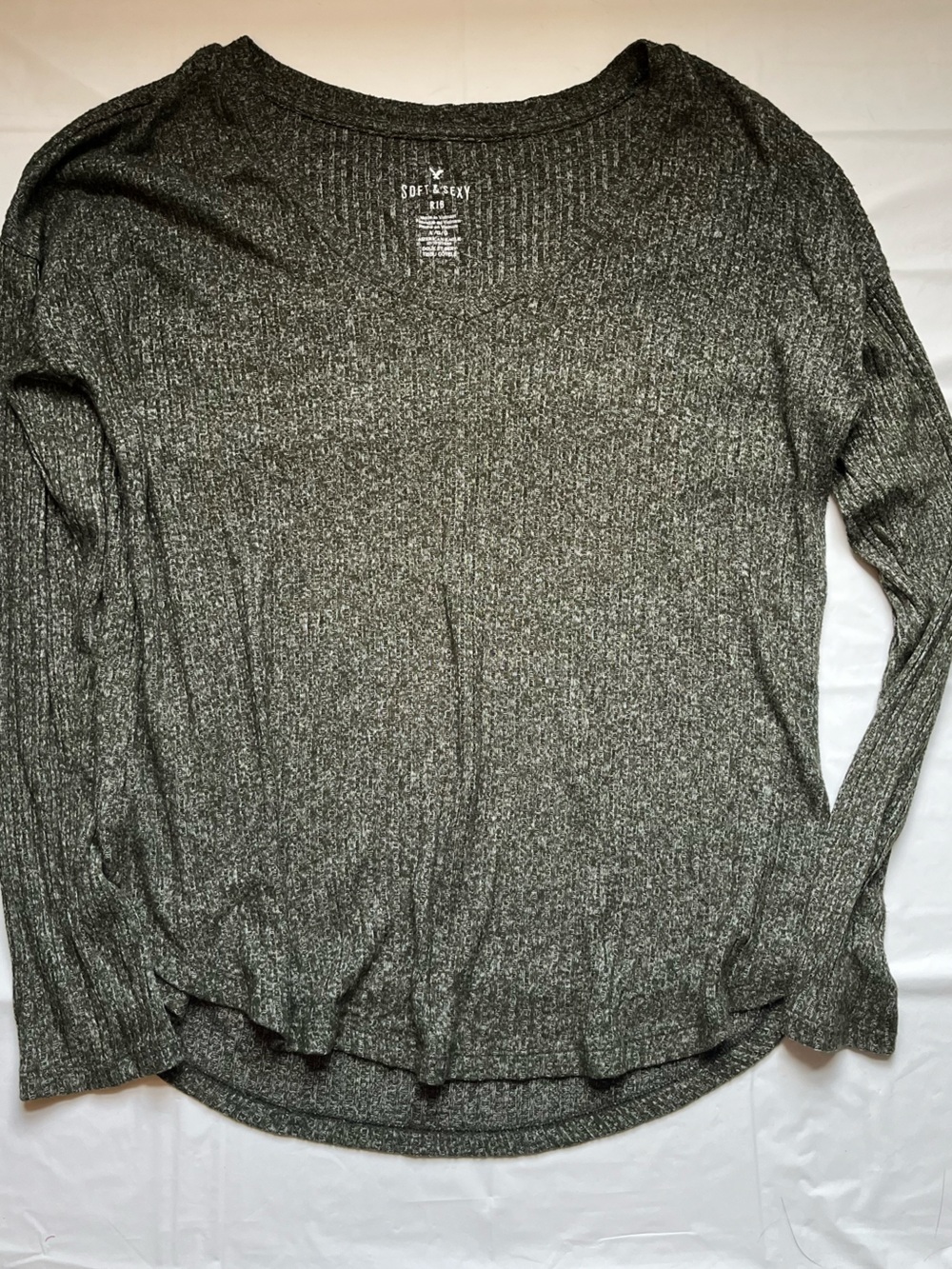 American Eagle Heathered Green Long Sleeve Top Fall Basic